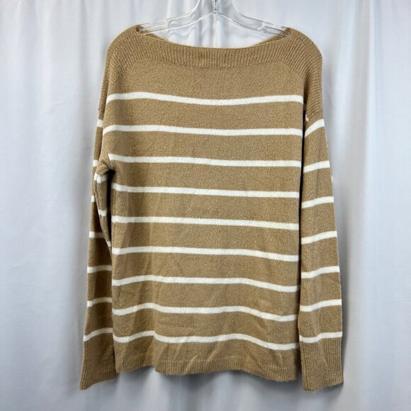 Becaal Women’s Long Sleeve Boat Neck Beige/White Striped Pullover Sweater S Soft - Picture 6 of 8